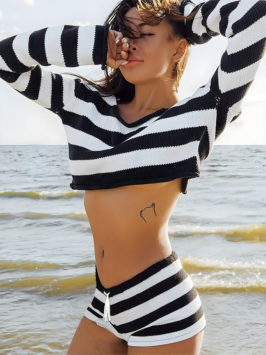 BEACHA Black Stripe - Knitted Beachwear Set