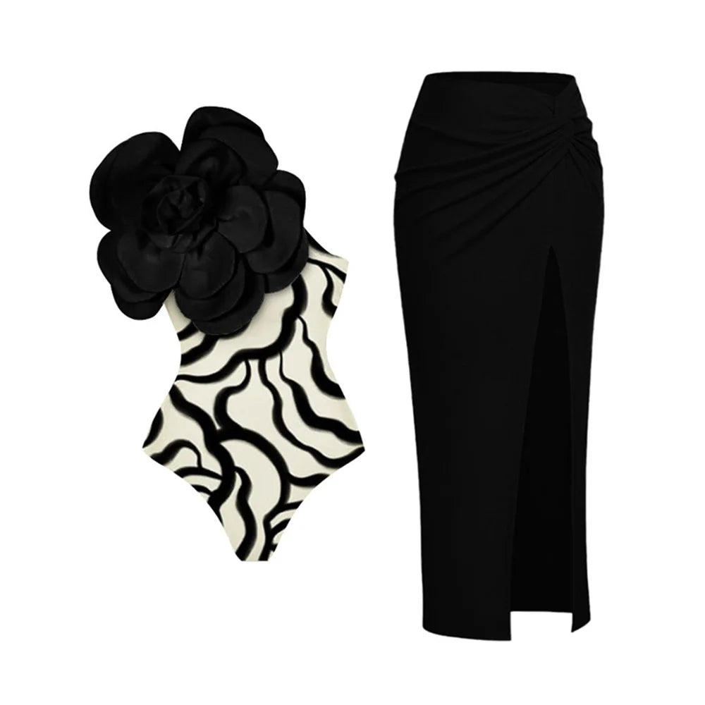 BANXEAU - Floral Neckline One Piece