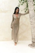 GAUN KNITTED CROCHET COVER-UP DRESS – KHAKI